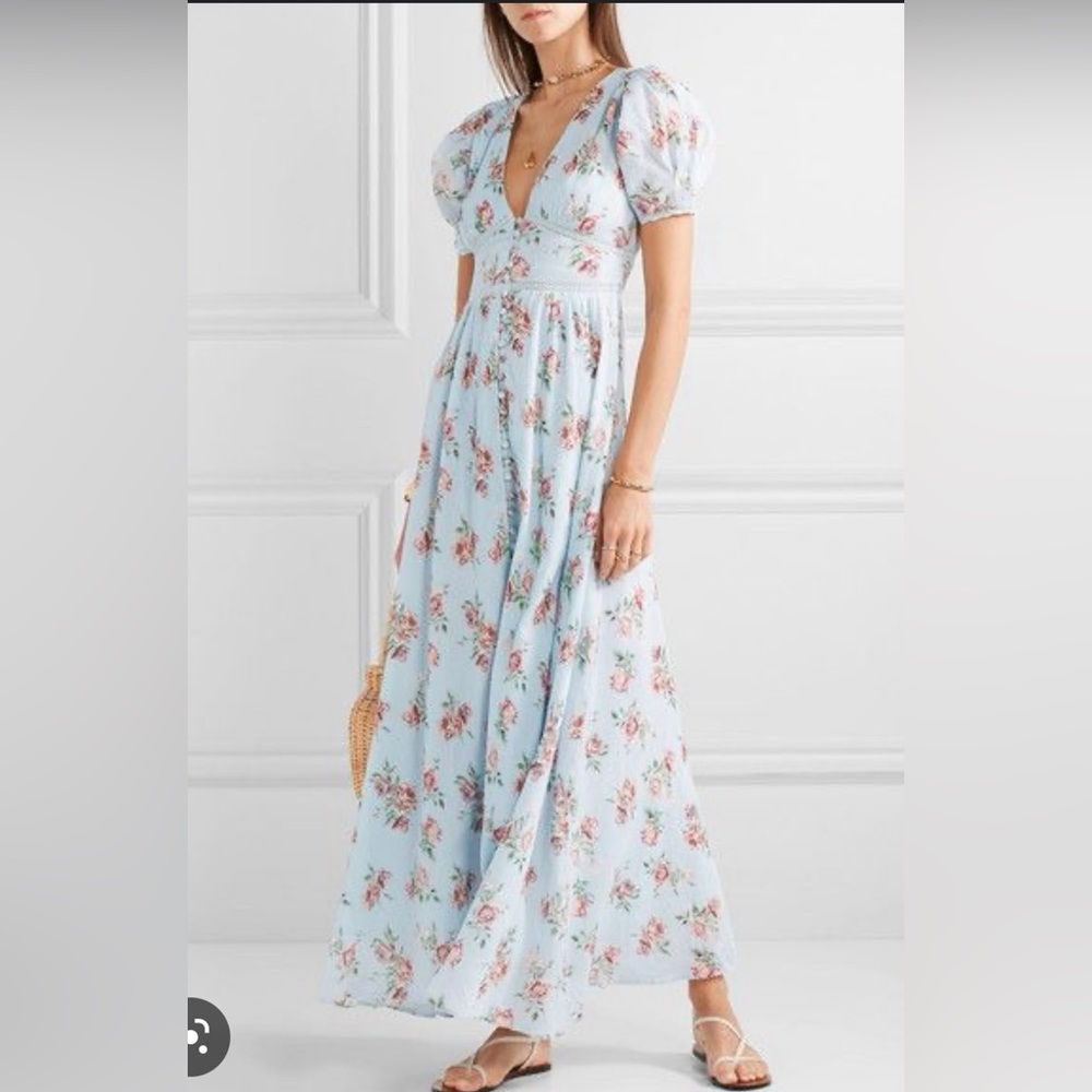 Love shack fancy Stacey lace dress. Blue floral. Size small.